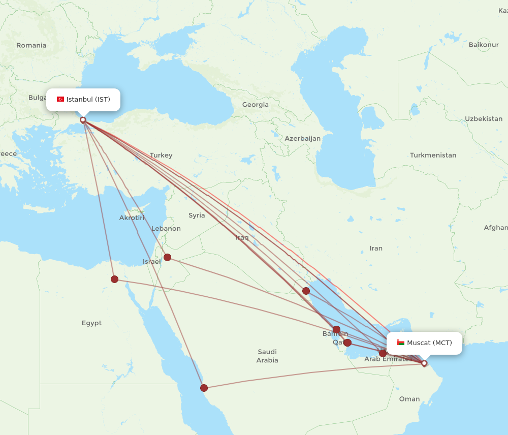 Flights from Muscat to Istanbul MCT to IST Flight Routes