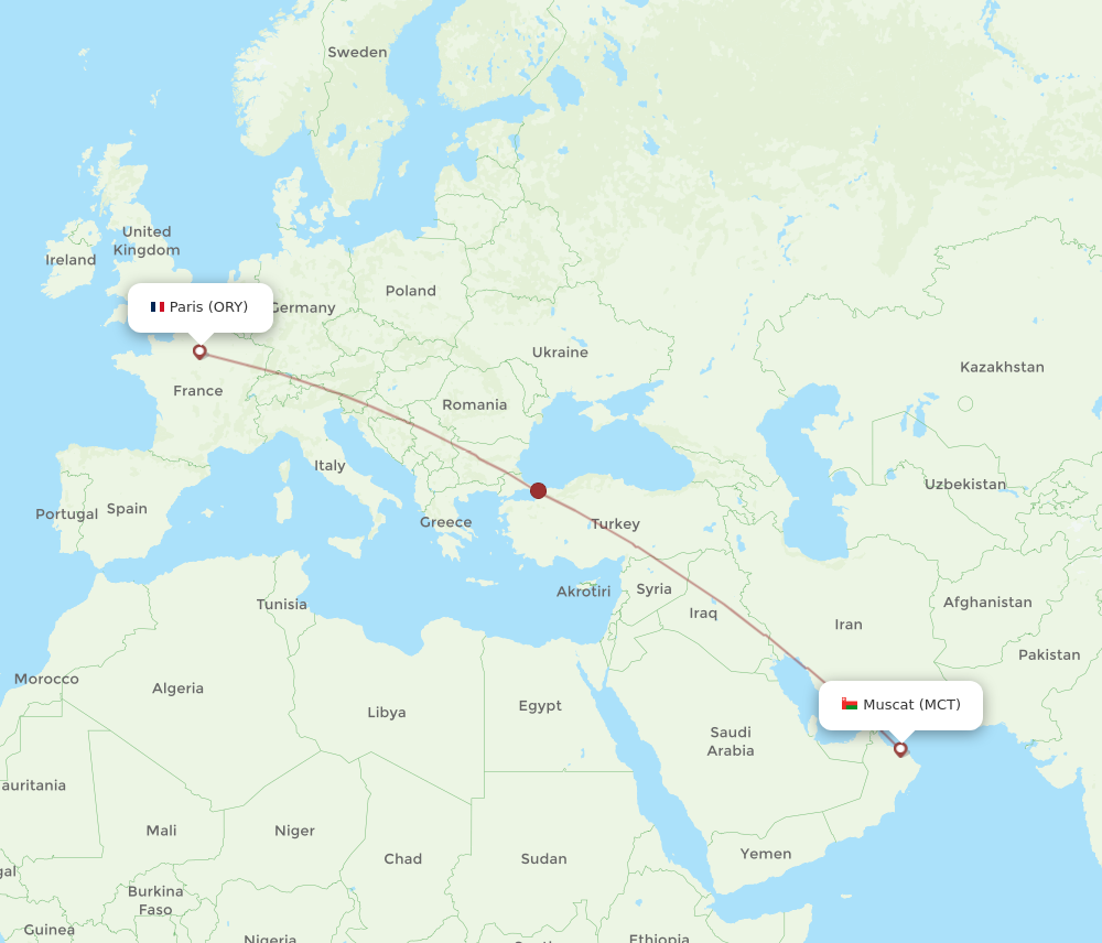 Flights from Muscat to Paris MCT to ORY Flight Routes