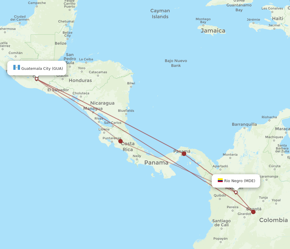 Flights from Medellin to Guatemala City MDE to GUA Flight Routes