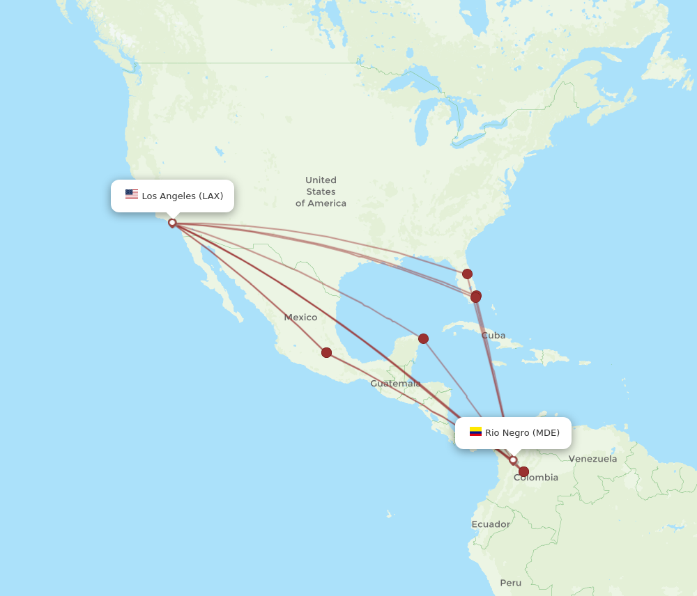 Flights from Medellin to Los Angeles MDE to LAX Flight Routes