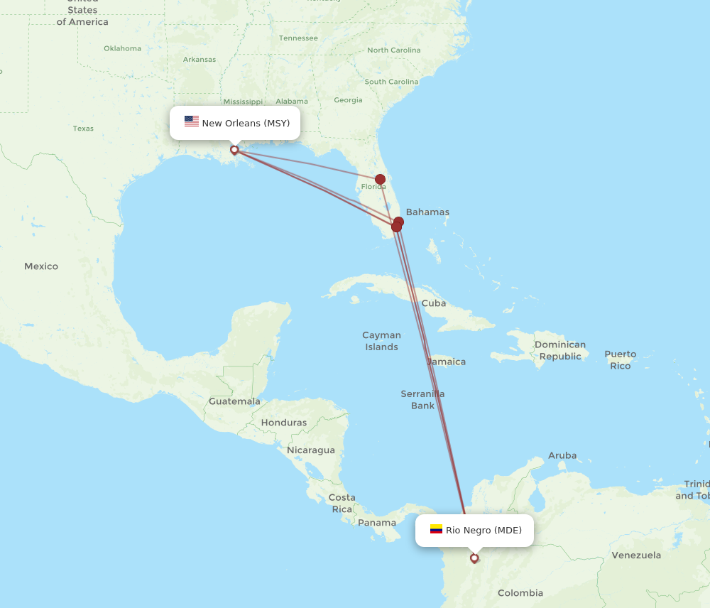 Flights from Medellin to New Orleans MDE to MSY Flight Routes