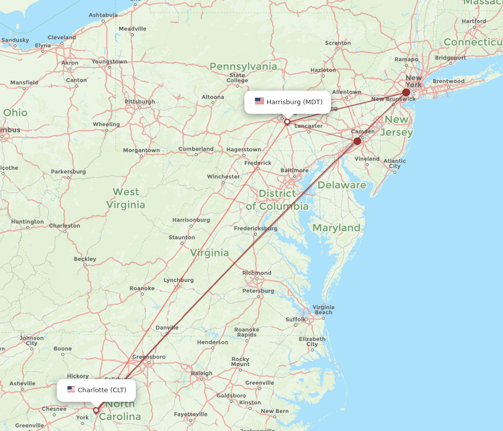 Flights from Middletown to Charlotte, MDT to CLT - Flight Routes