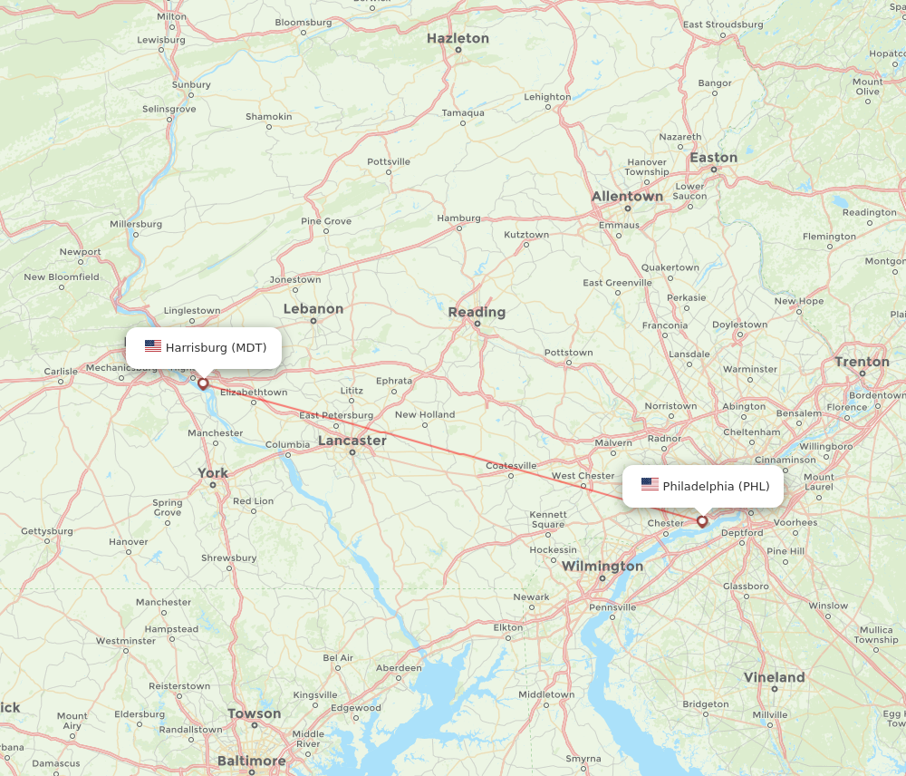 Flights From Middletown To Philadelphia Mdt To Phl Flight Routes