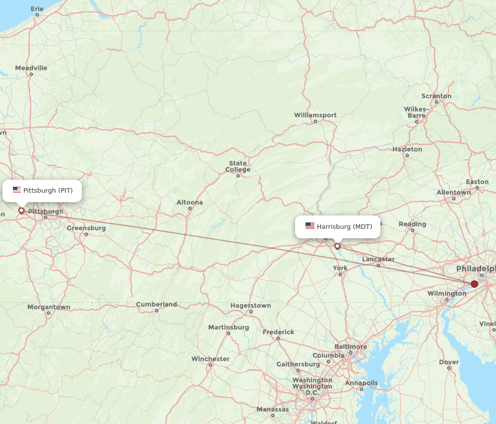 Flights from Middletown to Pittsburgh, MDT to PIT - Flight Routes