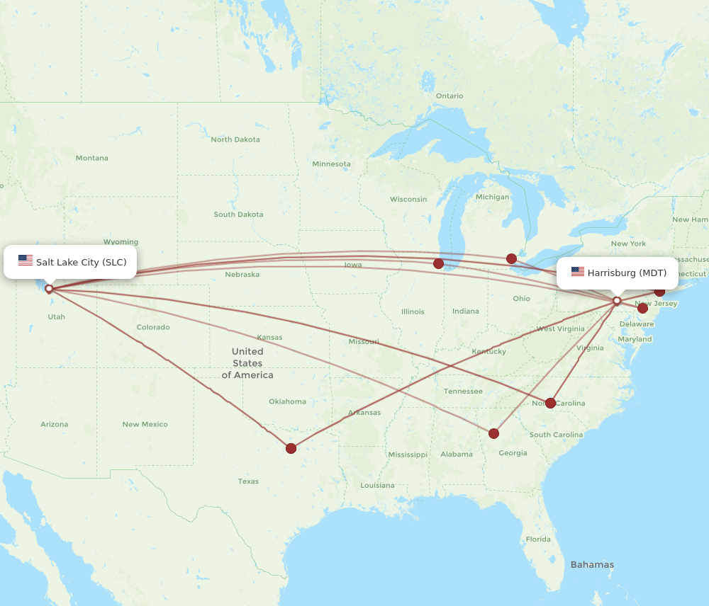 Flights from Middletown to Salt Lake City, MDT to SLC - Flight Routes