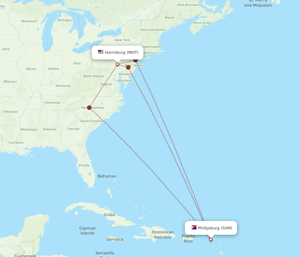 Flights from Middletown to Sint Maarten, MDT to SXM - Flight Routes