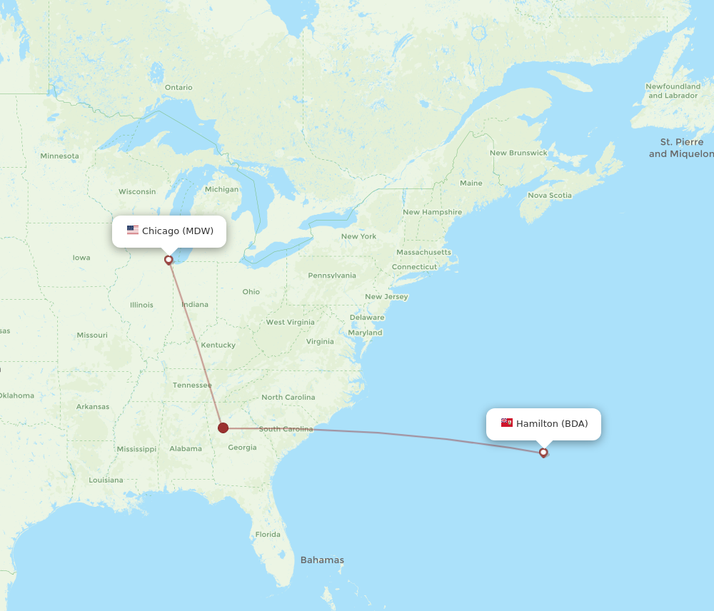 Flights from Chicago to Bermuda MDW to BDA Flight Routes