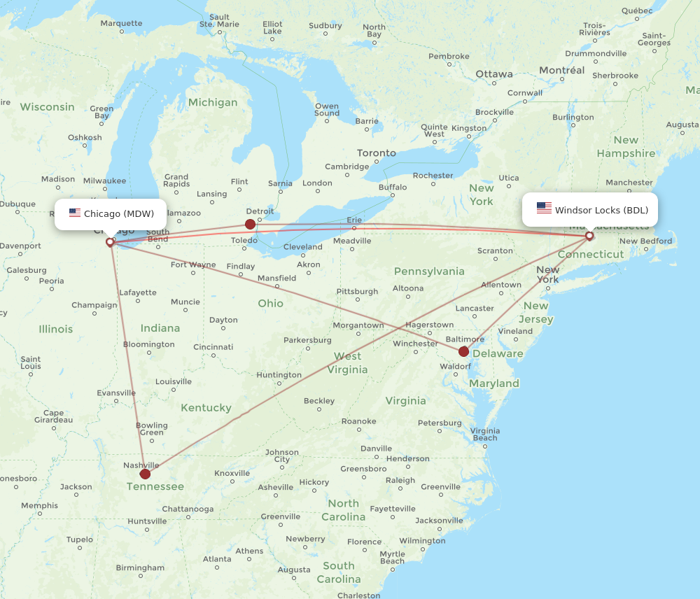 Flights from Chicago to Hartford MDW to BDL Flight Routes