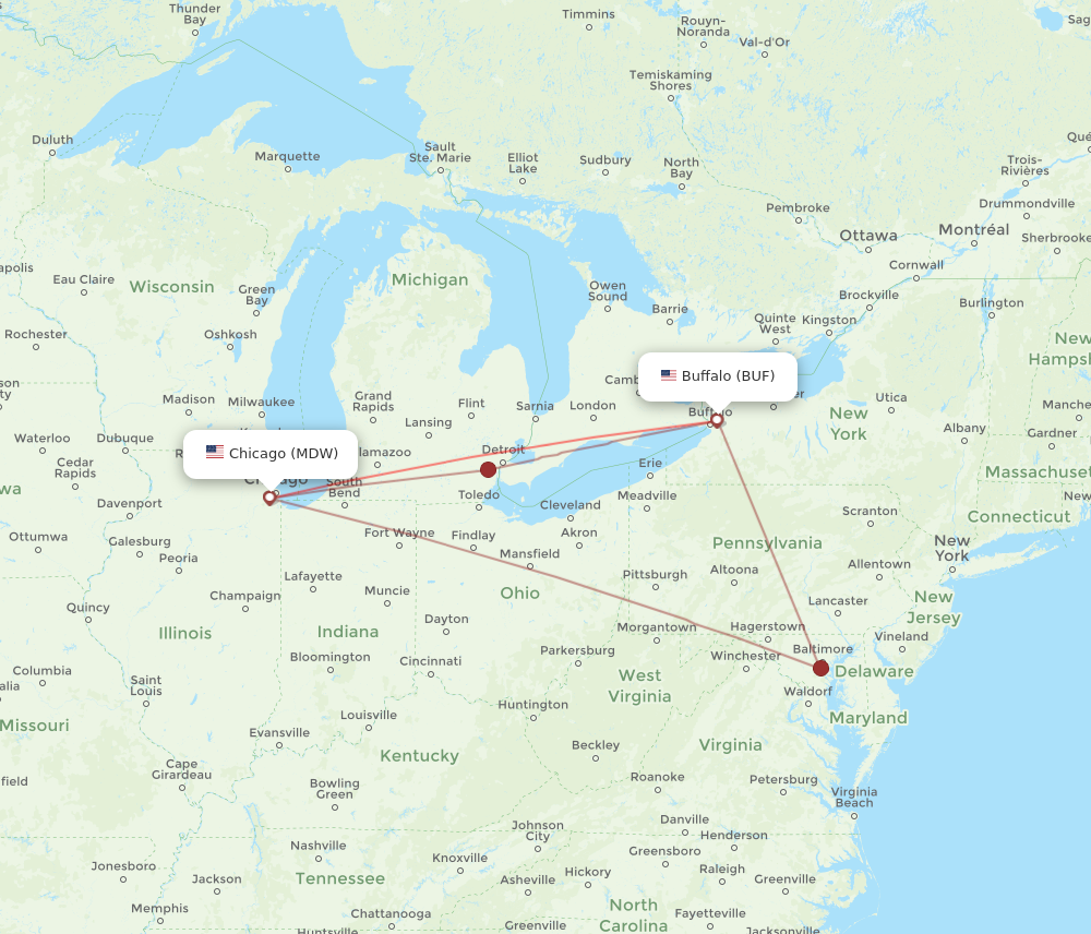 Flights from Chicago to Buffalo MDW to BUF Flight Routes