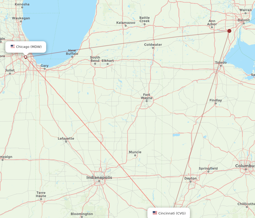 Flights from Chicago to Cincinnati MDW to CVG Flight Routes