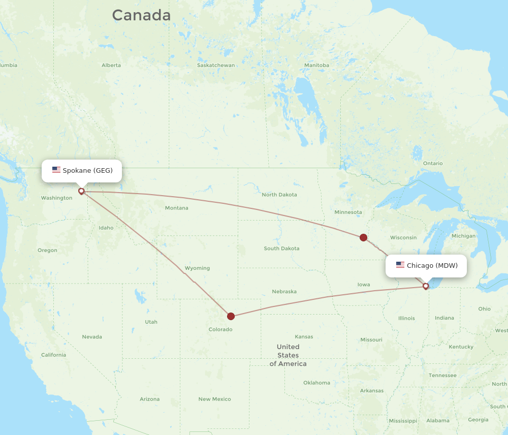 Flights from Chicago to Spokane MDW to GEG Flight Routes