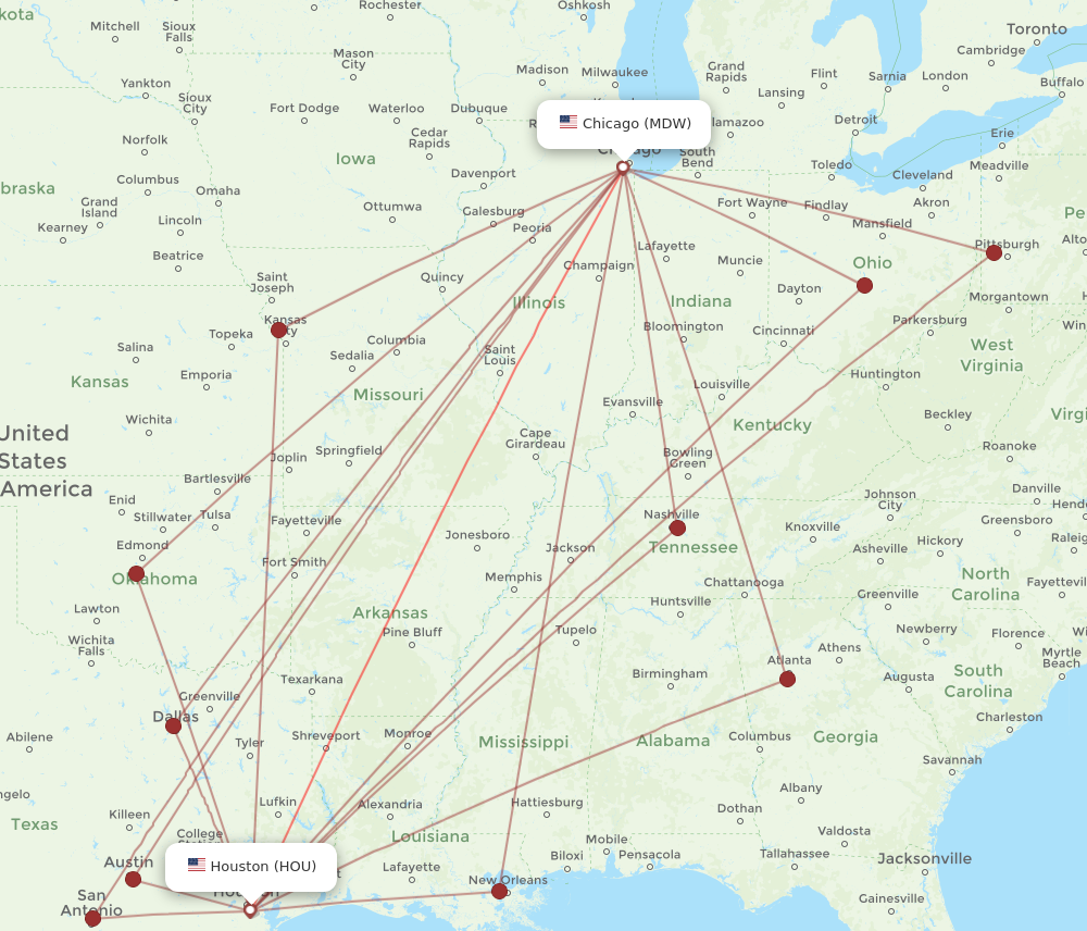 Flights from Chicago to Houston MDW to HOU Flight Routes