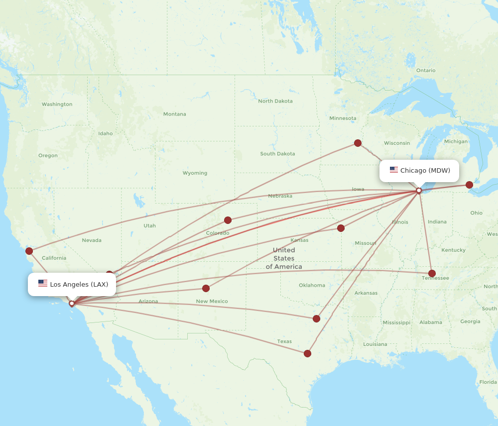 Flights From Chicago To Los Angeles MDW To LAX Flight Routes   MDW LAX 