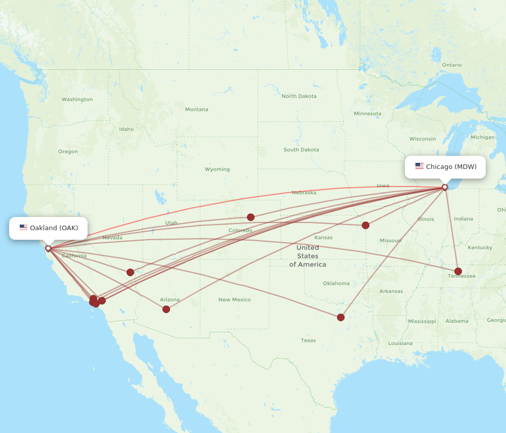 All flight routes from Chicago to Oakland, MDW to OAK - Flight Routes