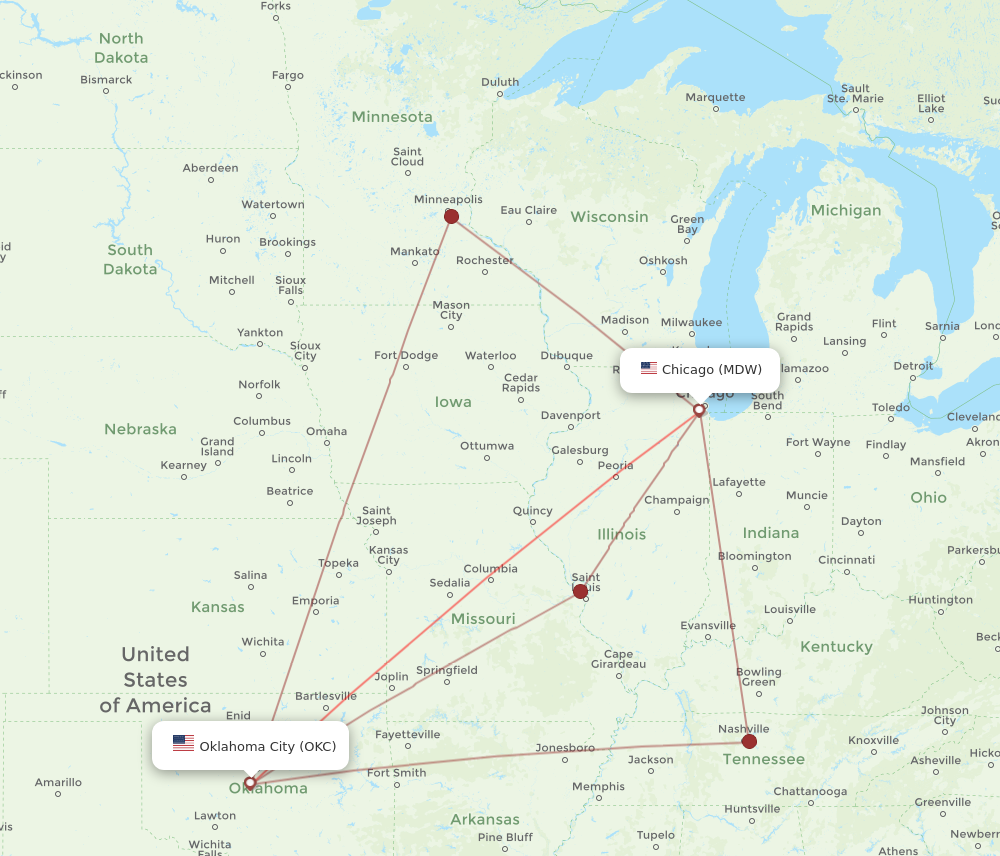 Flights from Chicago to Oklahoma City MDW to OKC Flight Routes