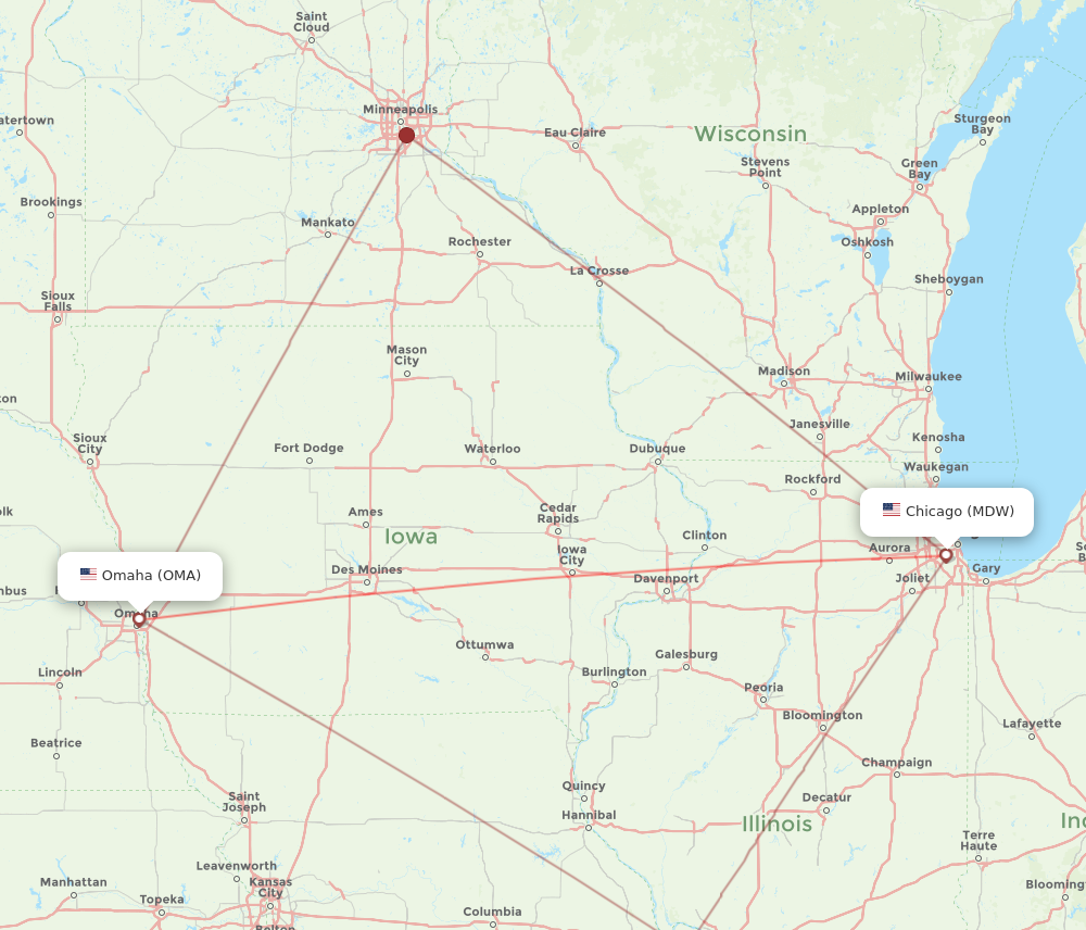 Flights from Chicago to Omaha MDW to OMA Flight Routes