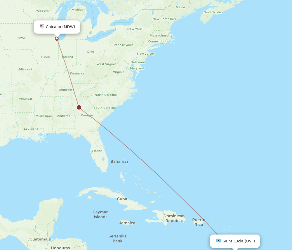 Flights from Chicago to Saint Lucia MDW to UVF Flight Routes