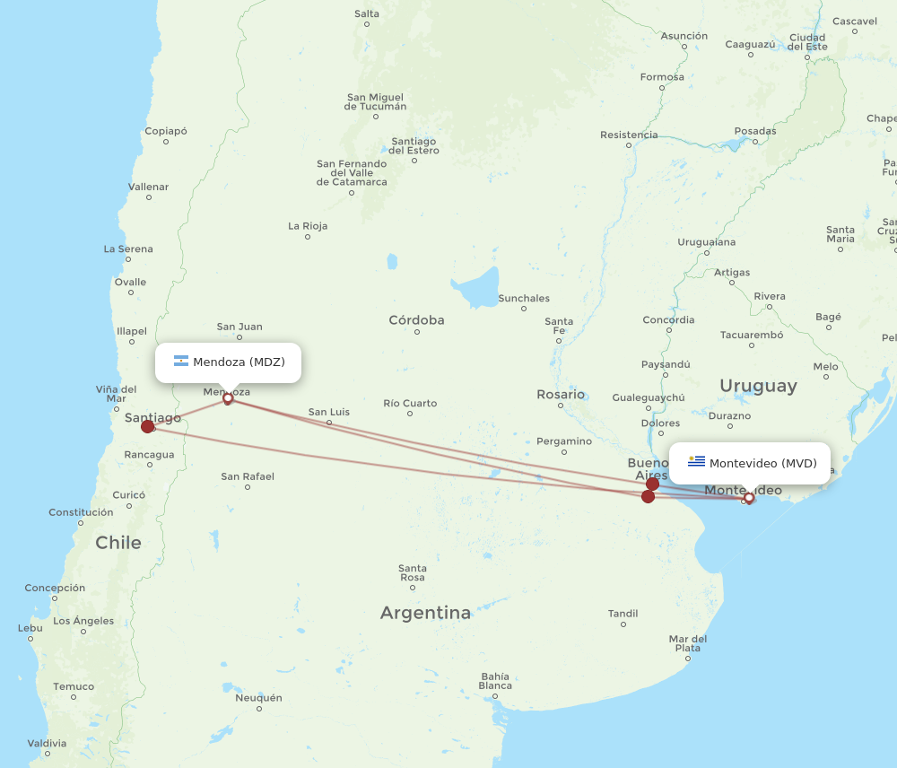 All flight routes from Mendoza to Montevideo, MDZ to MVD - Flight Routes