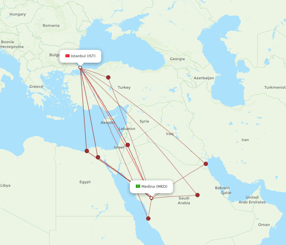 All Flight Routes From Madinah To Istanbul, Med To Ist - Flight Routes