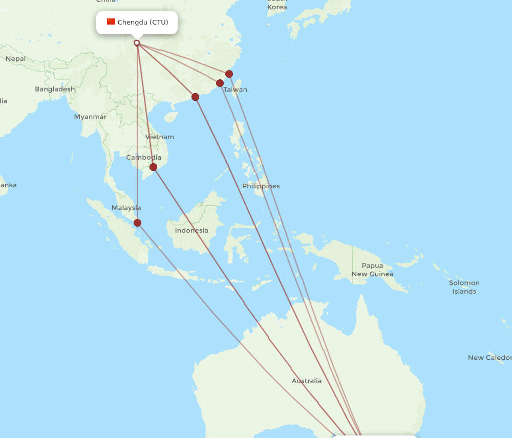 All flight routes from Melbourne to Chengdu, MEL to CTU - Flight Routes