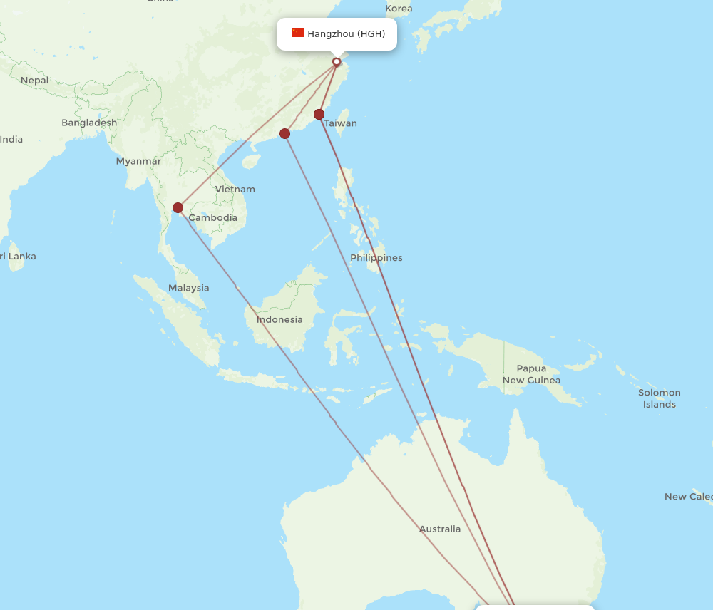 All flight routes from Melbourne to Hangzhou, MEL to HGH - Flight Routes