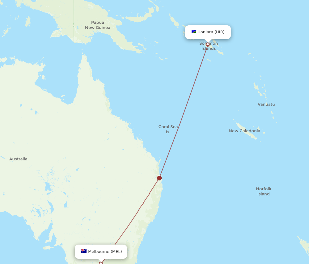 Flights from Melbourne to Honiara MEL to HIR Flight Routes