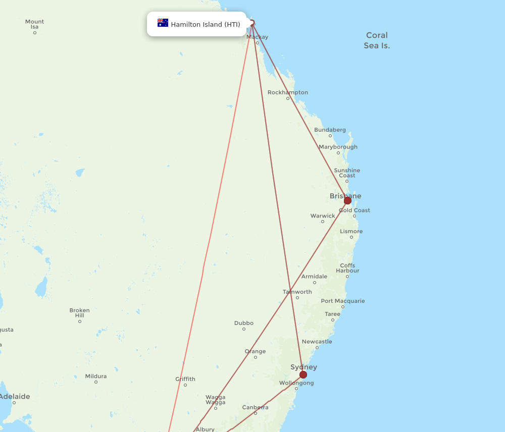 All flight routes from Melbourne to Hamilton Island, MEL to HTI ...