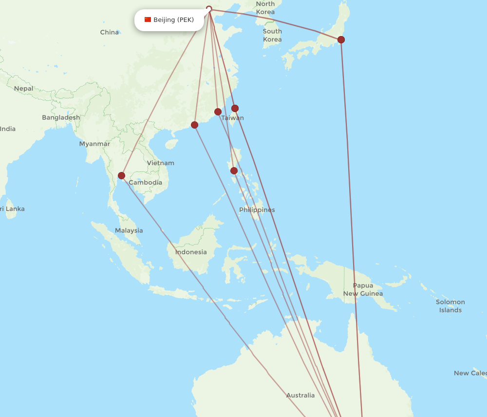 MEL to PEK flights and routes map