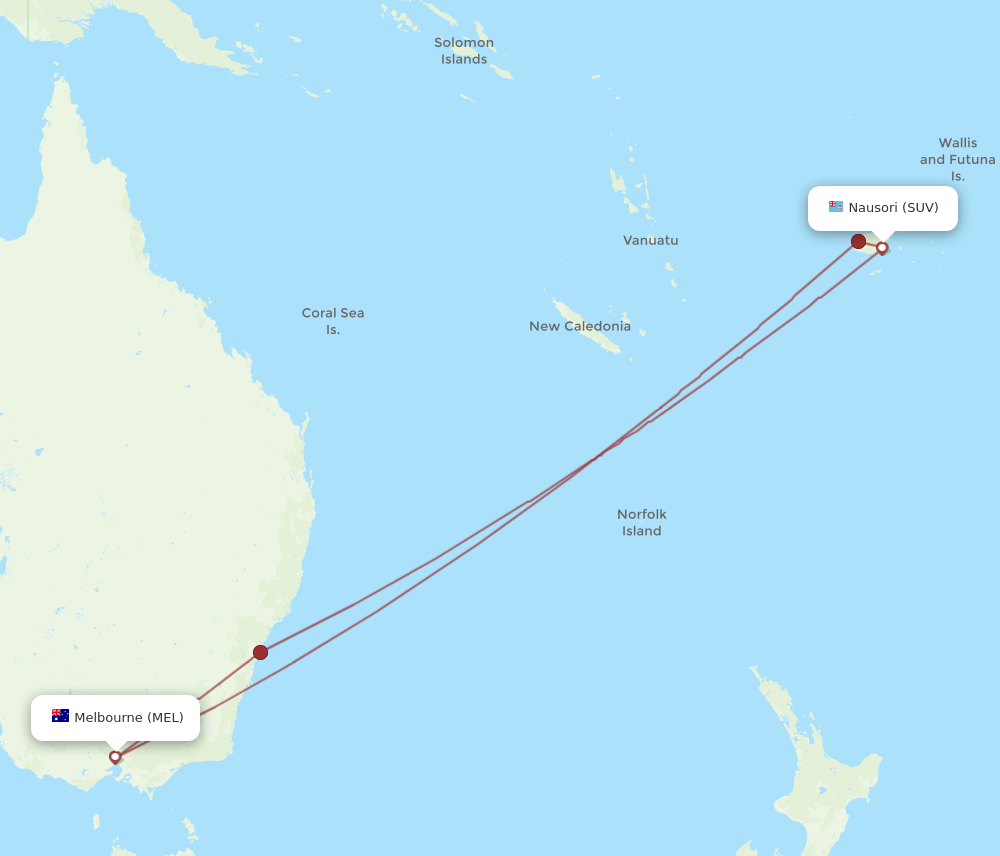 Flights from Melbourne to Suva MEL to SUV Flight Routes