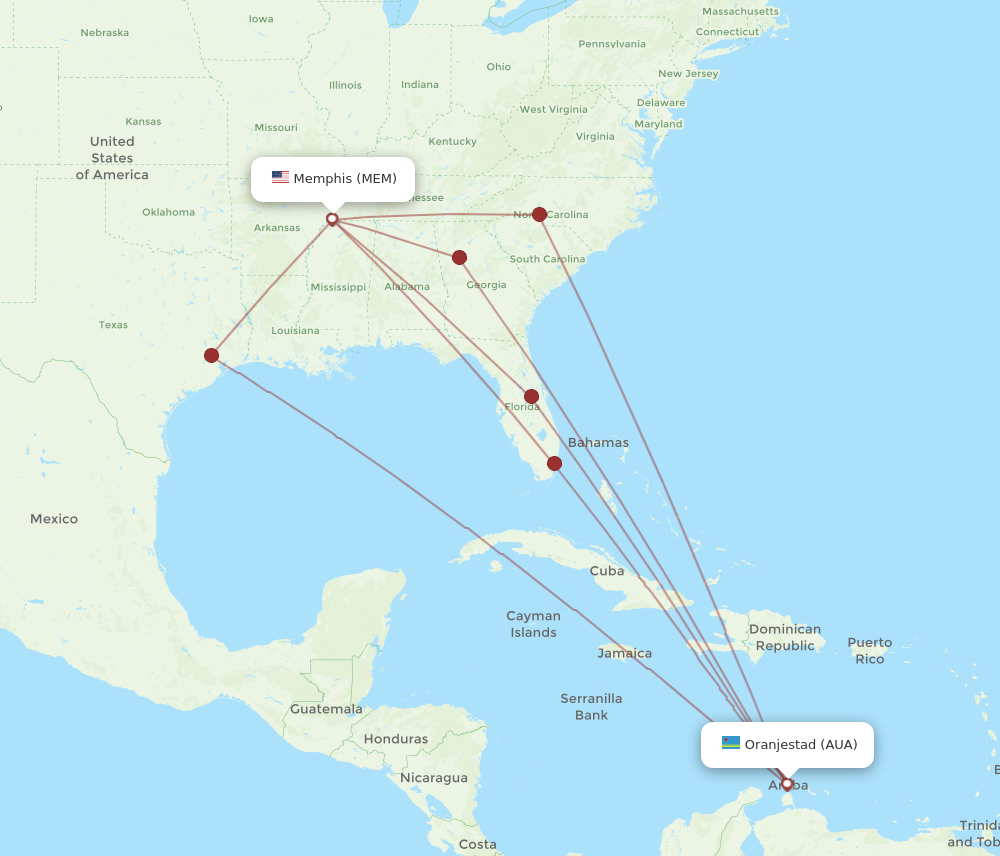 Flights from Memphis to Aruba MEM to AUA Flight Routes