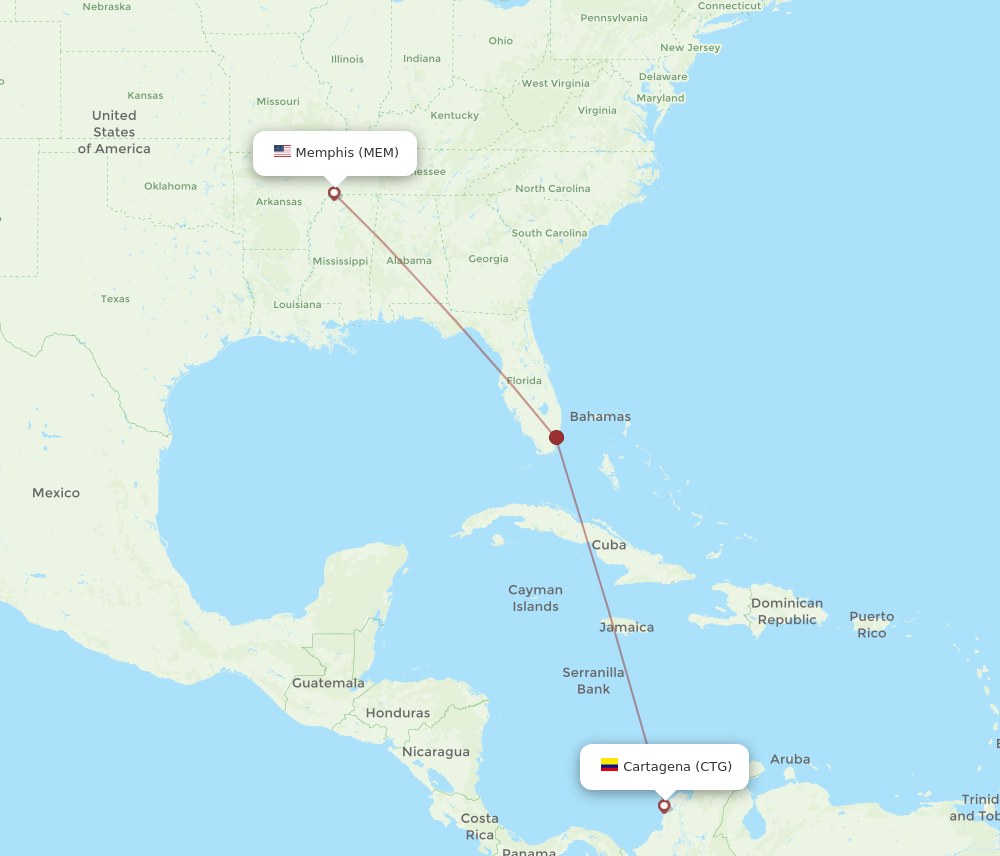 Flights from Memphis to Cartagena MEM to CTG Flight Routes