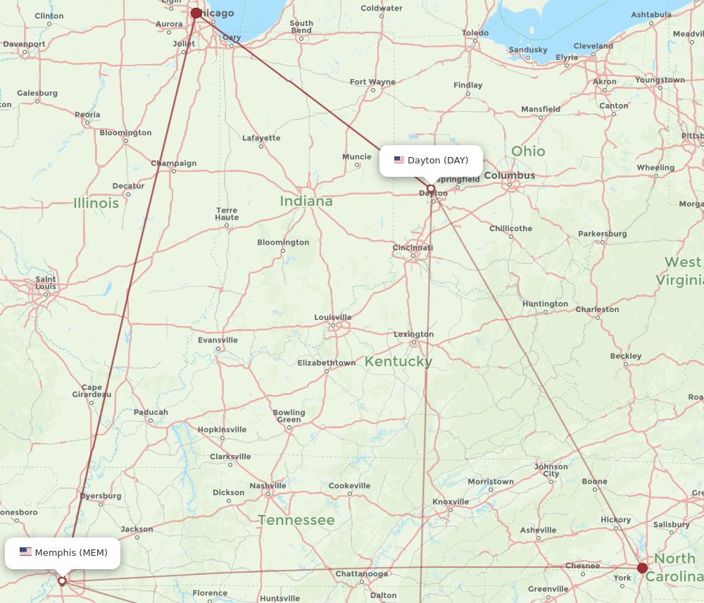 Flights from Memphis to Dayton MEM to DAY Flight Routes