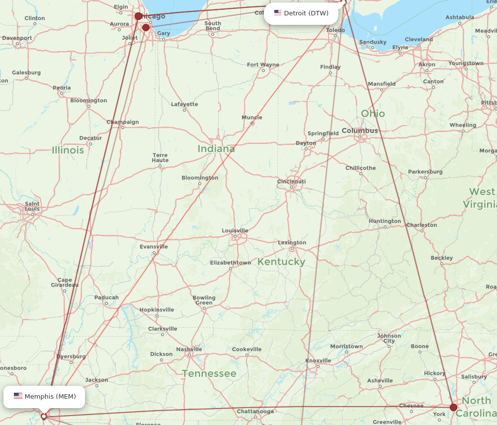 Flights from Memphis to Detroit MEM to DTW Flight Routes