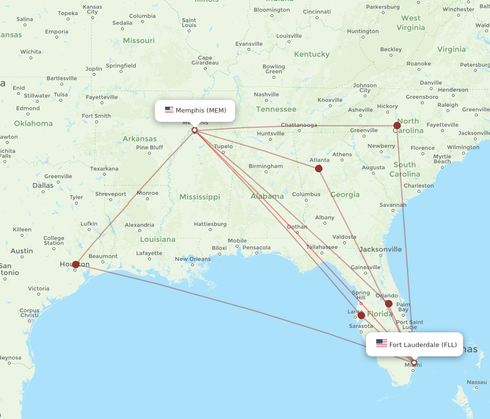 Flights from Memphis to Fort Lauderdale MEM to FLL Flight Routes