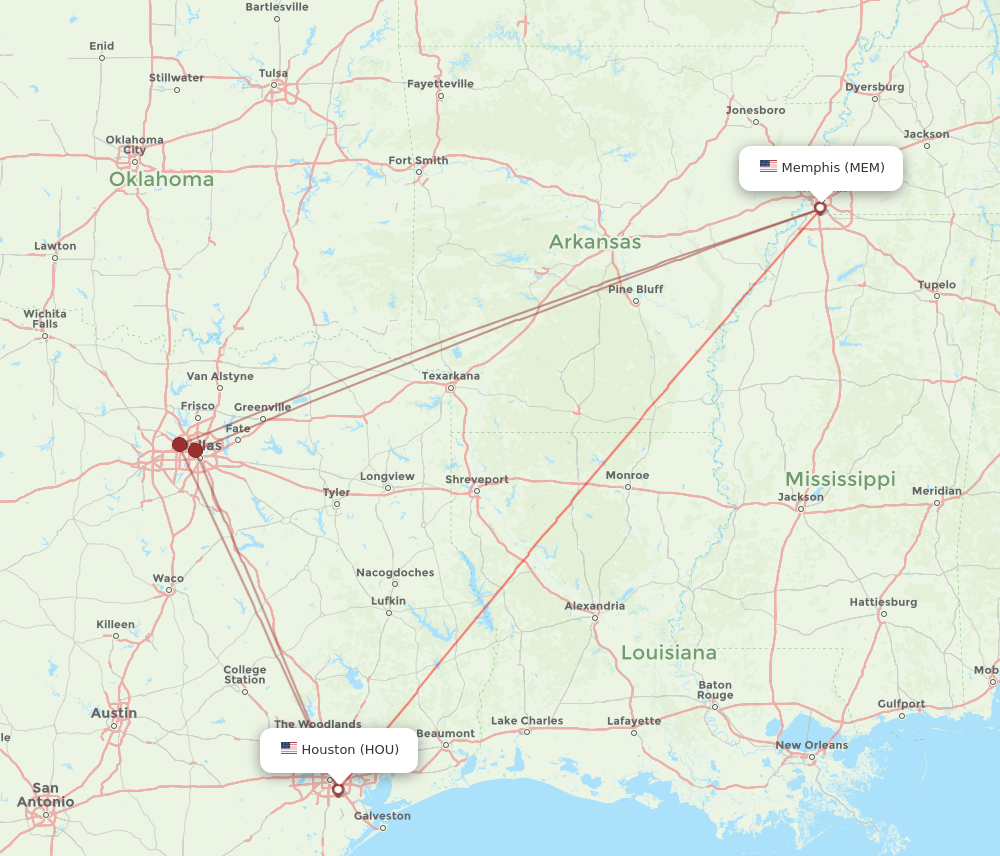 Flights from Memphis to Houston MEM to HOU Flight Routes