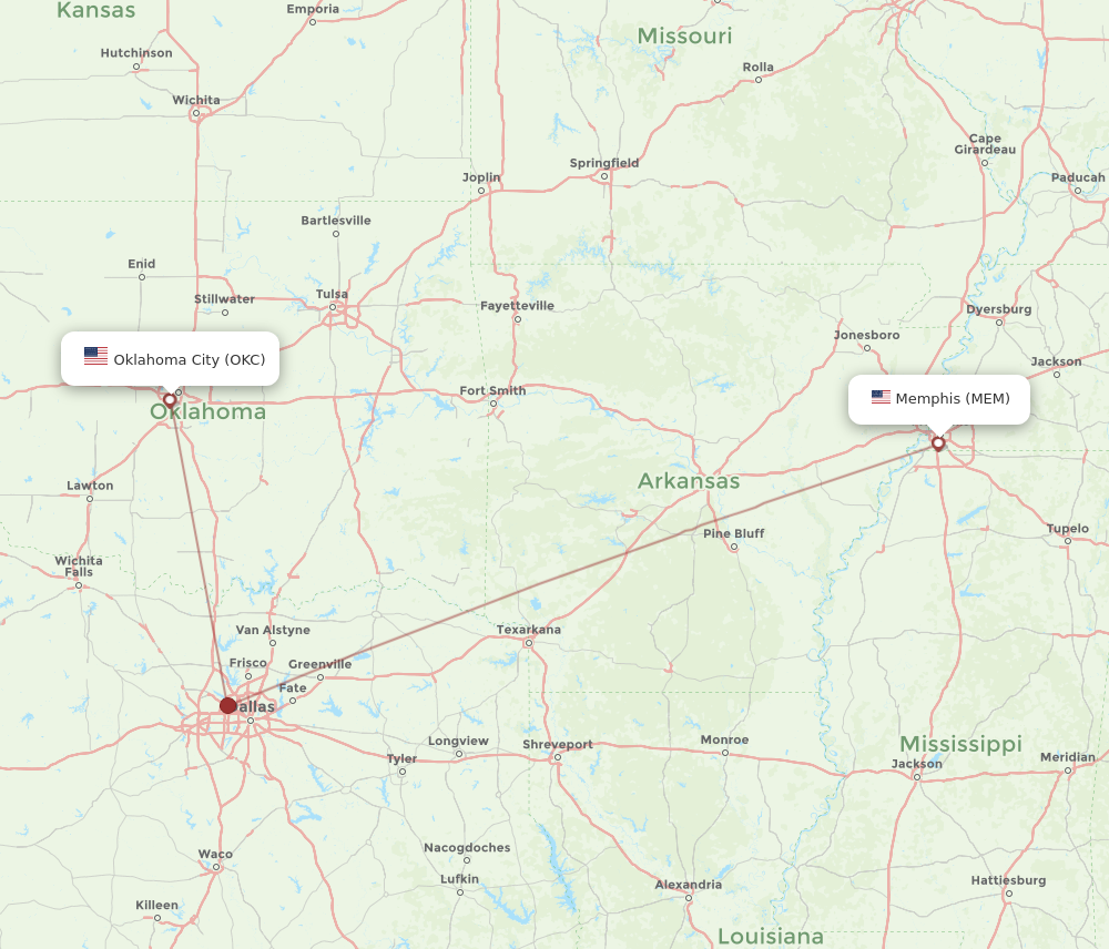 Flights from Memphis to Oklahoma City MEM to OKC Flight Routes