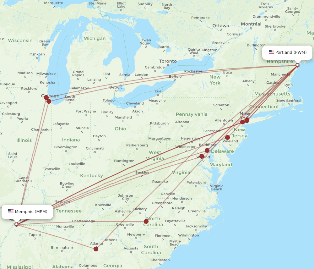 Flights from Memphis to Portland MEM to PWM Flight Routes