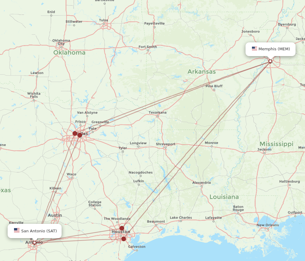 Flights from Memphis to San Antonio MEM to SAT Flight Routes