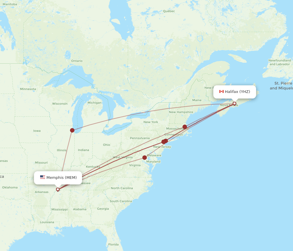 Flights from Memphis to Halifax MEM to YHZ Flight Routes