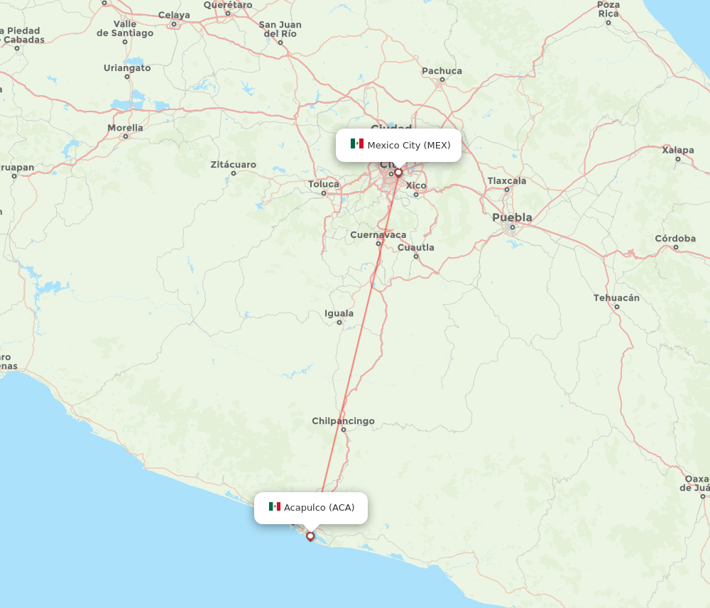 Flights from Mexico City to Acapulco MEX to ACA Flight Routes