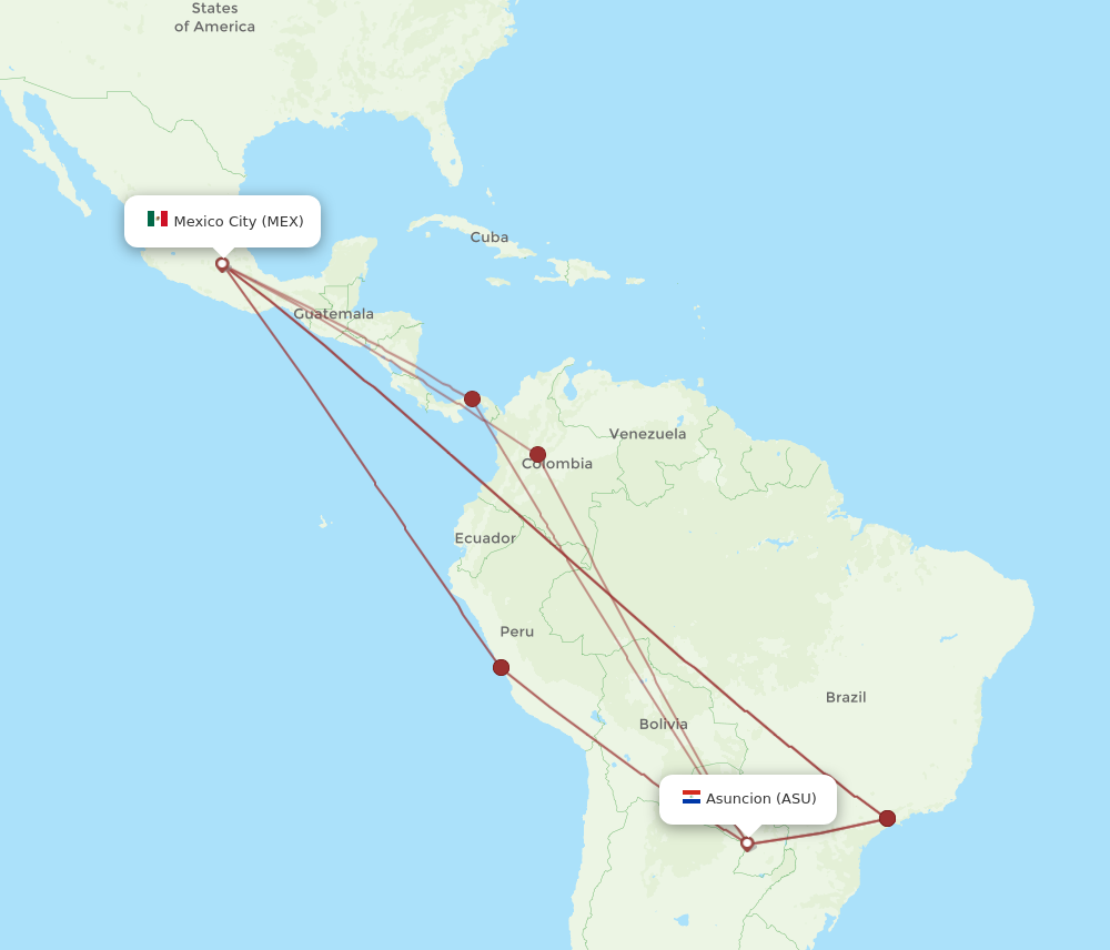 Flights From Mexico City To Asuncion, Mex To Asu - Flight Routes