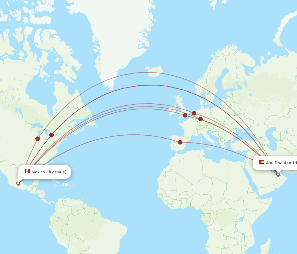 MEX to AUH flights and routes map