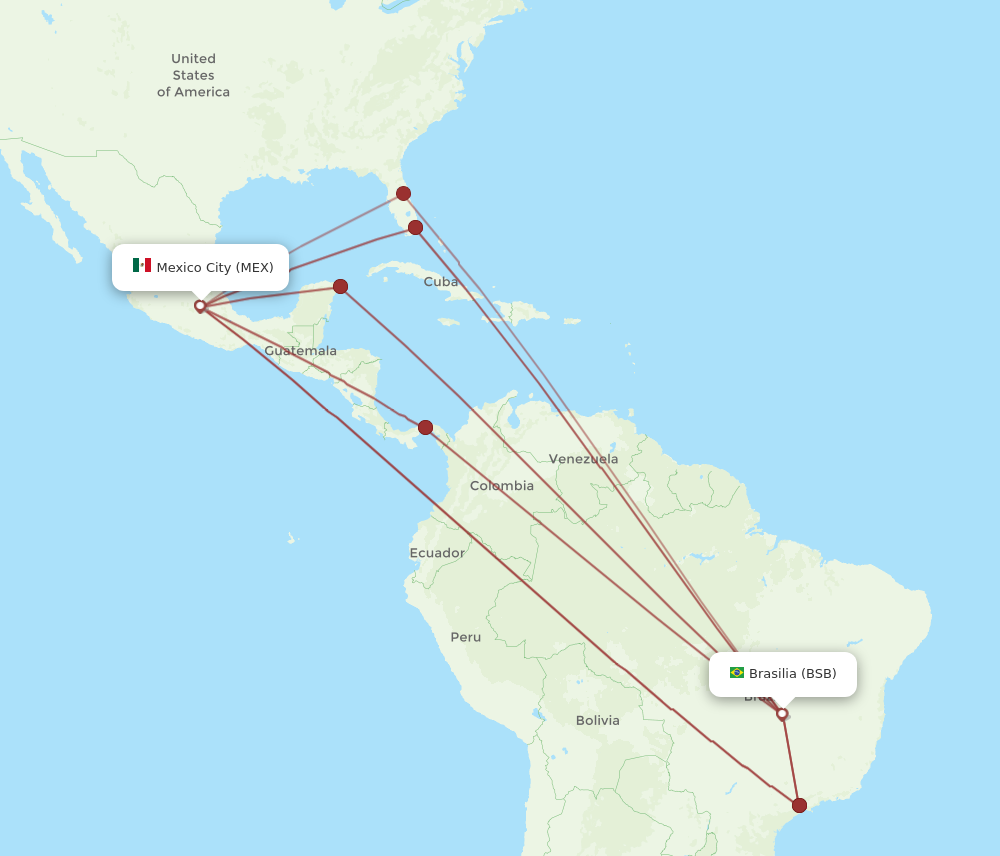 Flights from Mexico City to Brasilia MEX to BSB Flight Routes