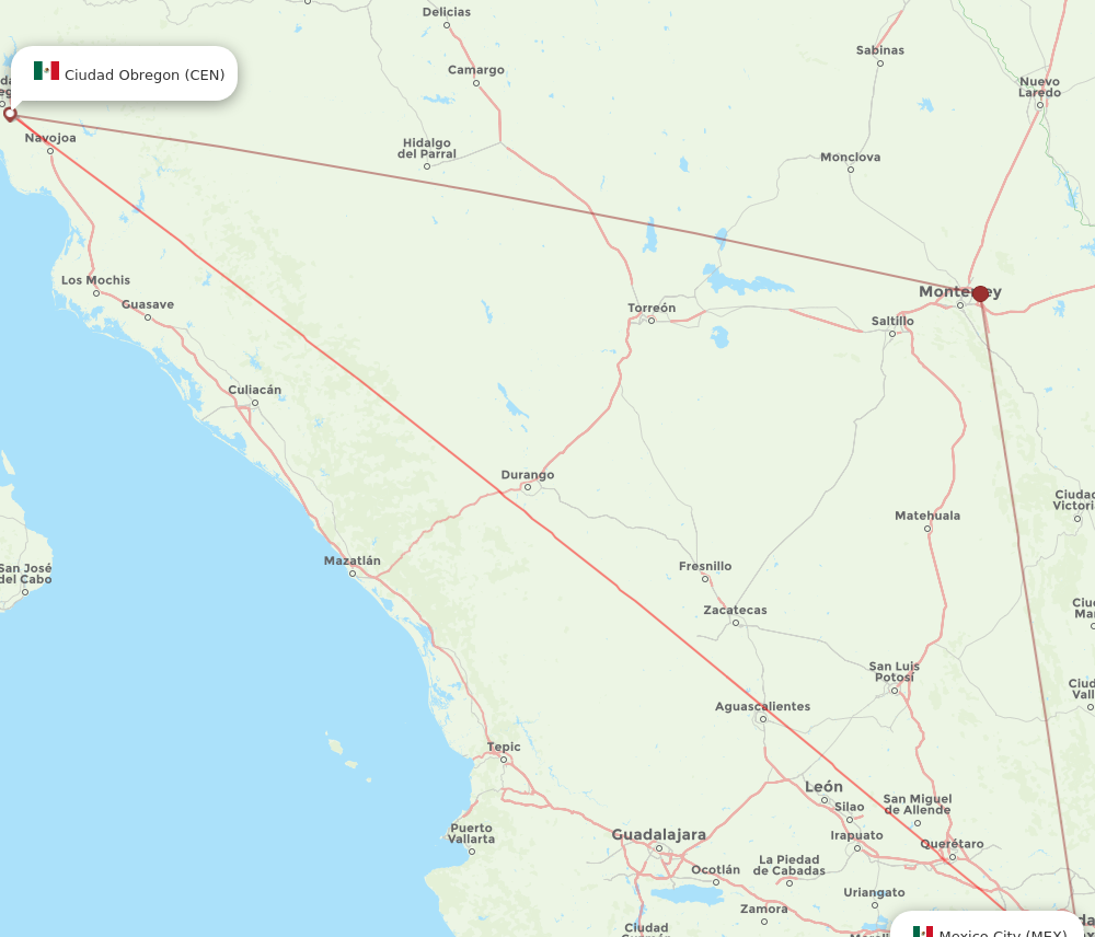 Flights from Mexico City to Ciudad Obregon MEX to CEN Flight Routes