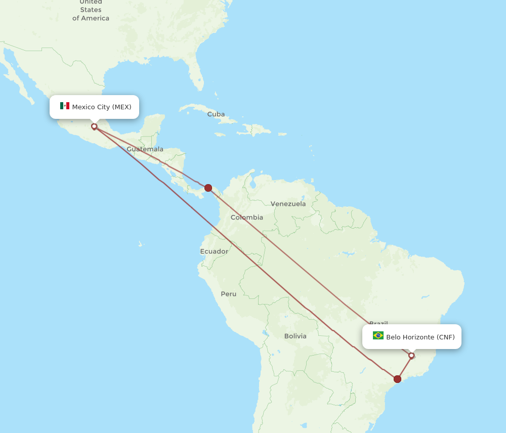 Flights from Mexico City to Belo Horizonte MEX to CNF Flight Routes