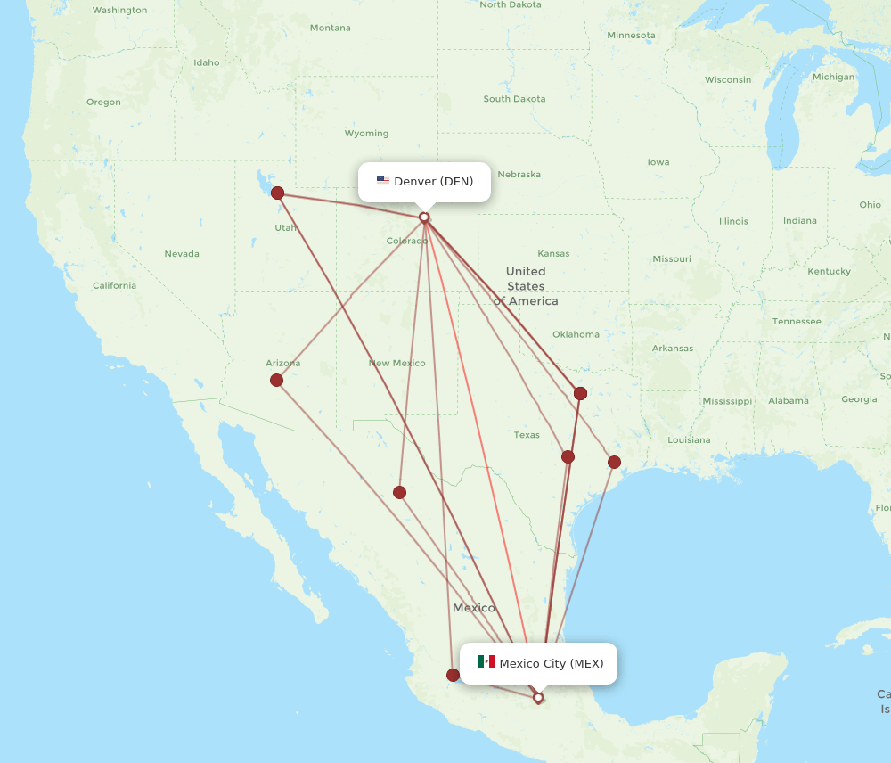 All Flight Routes From Mexico City To Denver Mex To Den Flight Routes 9549