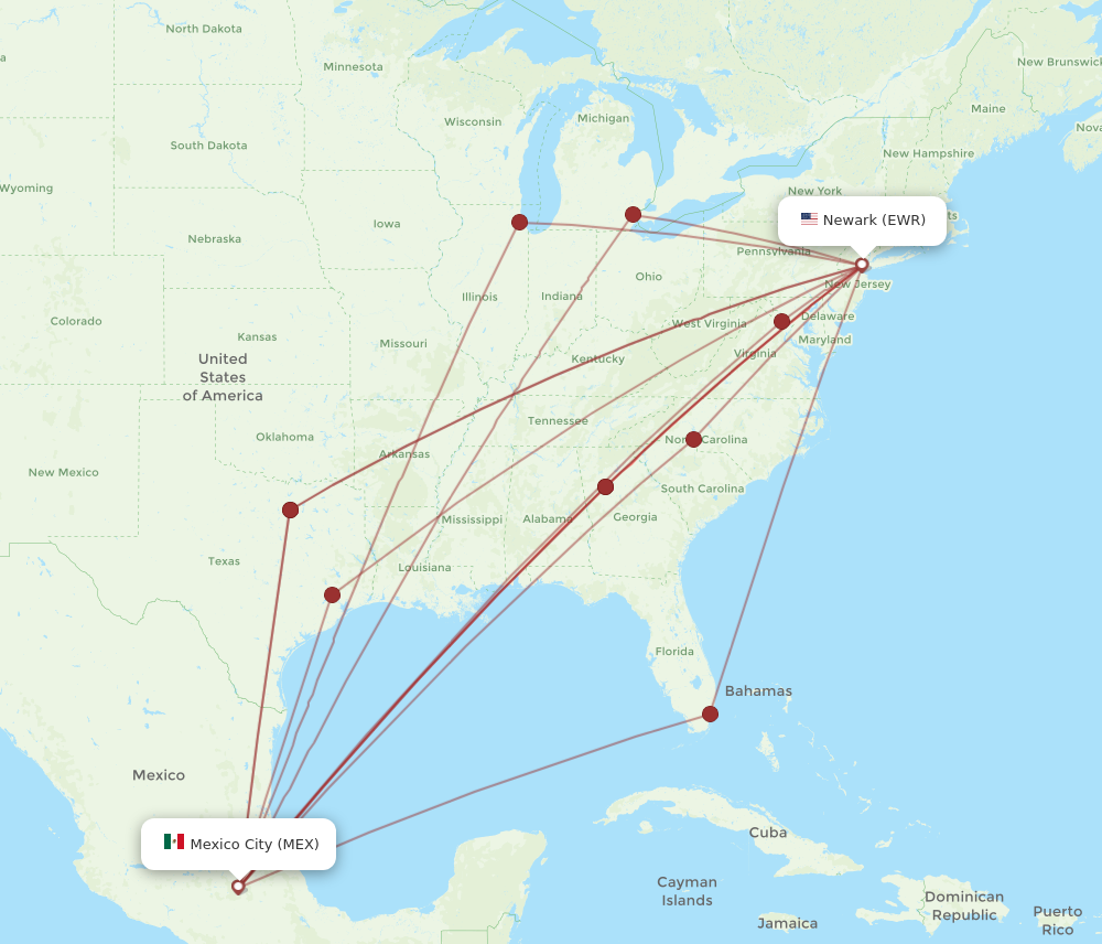 Flights from Mexico City to New York MEX to EWR Flight Routes