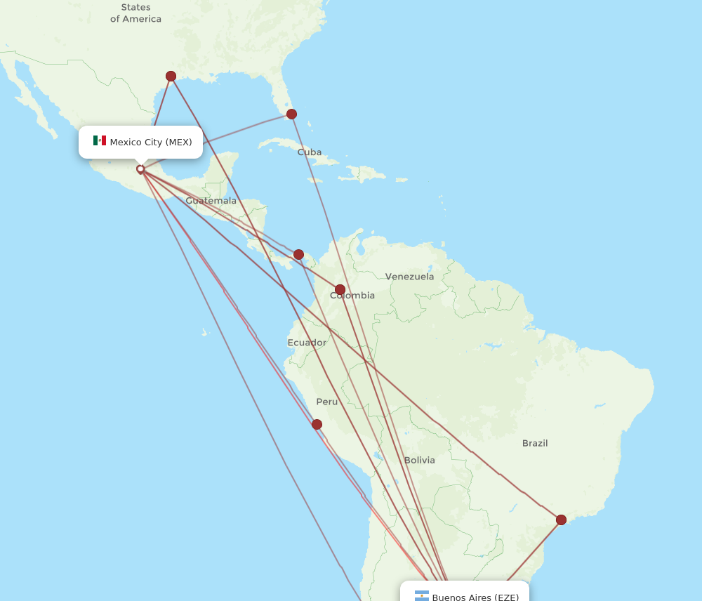 Flights from Mexico City to Buenos Aires MEX to EZE Flight Routes