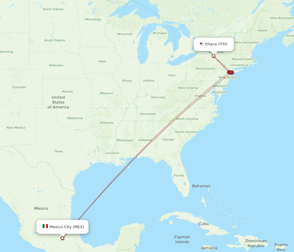 Flights from Mexico City to Ithaca MEX to ITH Flight Routes