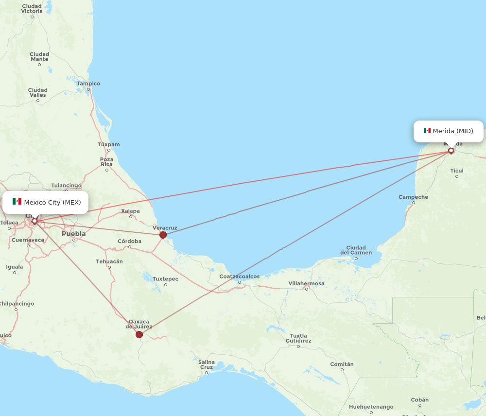 Flights from Mexico City to Merida MEX to MID Flight Routes